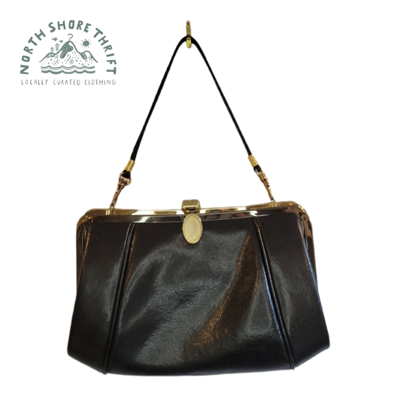 Vintage Mellow Manufactured Leather Metal Clasp Black Clutch Purse - Picture 1 of 13